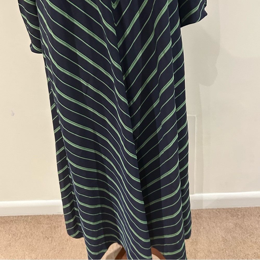 Nine West Navy Green Chevron Stripe Maxi Dress Size XL Long Sleeve Scoop Neck - Picture 5 of 11
